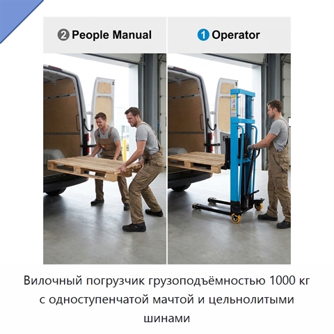 Вилочный погрузчик грузоподъёмностью 1000 кг с одноступенчатой мачтой и цельнолитыми шинами
