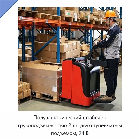 Полуэлектрический штабелёр грузоподъёмностью 2 т с двухступенчатым подъёмом, 24 В
