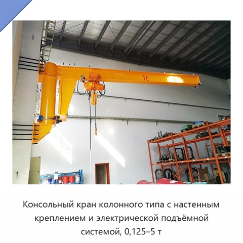Консольный кран колонного типа с настенным креплением и электрической подъёмной системой, 0,125–5 т