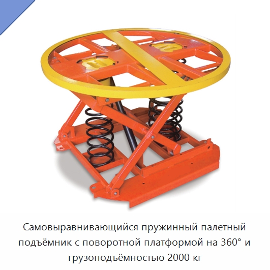 Самовыравнивающийся пружинный палетный подъёмник с поворотной платформой на 360° и грузоподъёмностью 2000 кг — Подъемные столы