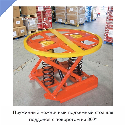 Пружинный ножничный подъемный стол для поддонов с поворотом на 360°