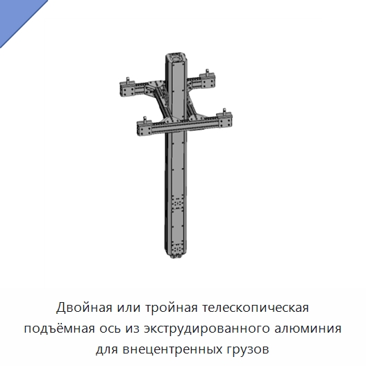 Двойная или тройная телескопическая подъёмная ось из экструдированного алюминия для внецентренных грузов — Грузоподъемные стрелы
