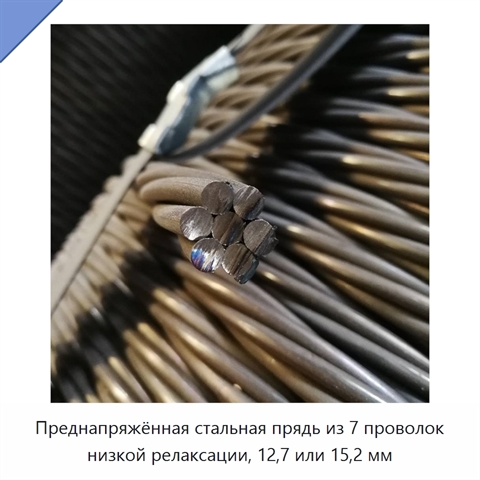 Преднапряжённая стальная прядь из 7 проволок низкой релаксации, 12,7 или 15,2 мм