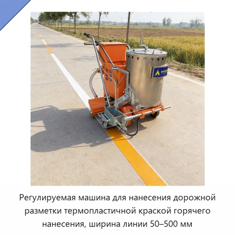 Регулируемая машина для нанесения дорожной разметки термопластичной краской горячего нанесения, ширина линии 50–500 мм