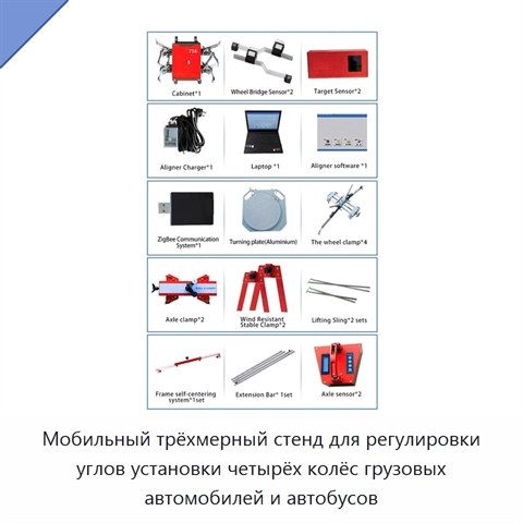 Мобильный трёхмерный стенд для регулировки углов установки четырёх колёс грузовых автомобилей и автобусов