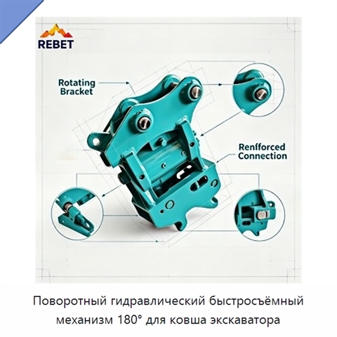Поворотный гидравлический быстросъёмный механизм 180° для ковша экскаватора