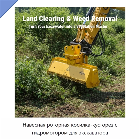 Навесная роторная косилка-кусторез с гидромотором для экскаватора