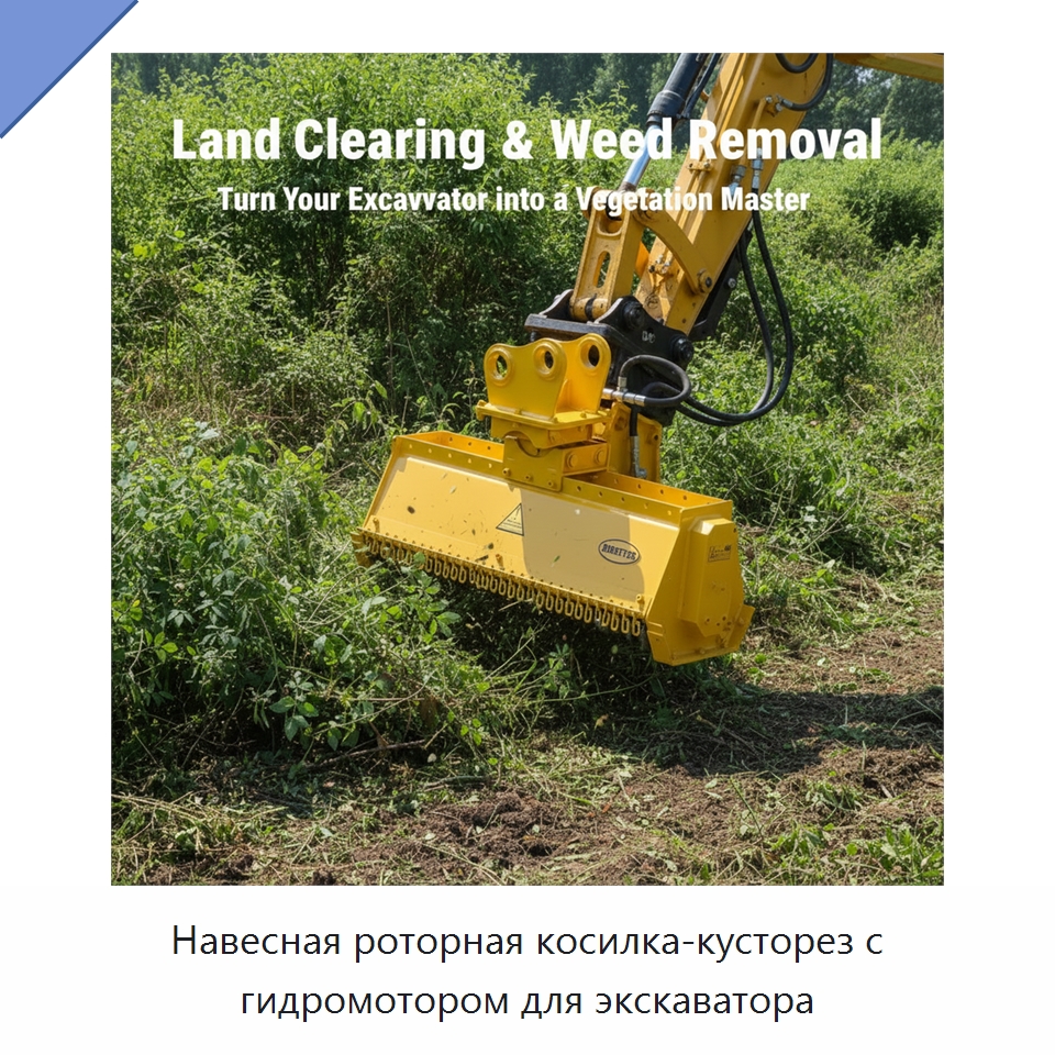 Навесная роторная косилка-кусторез с гидромотором для экскаватора — Навесное оборудование для строительной техники