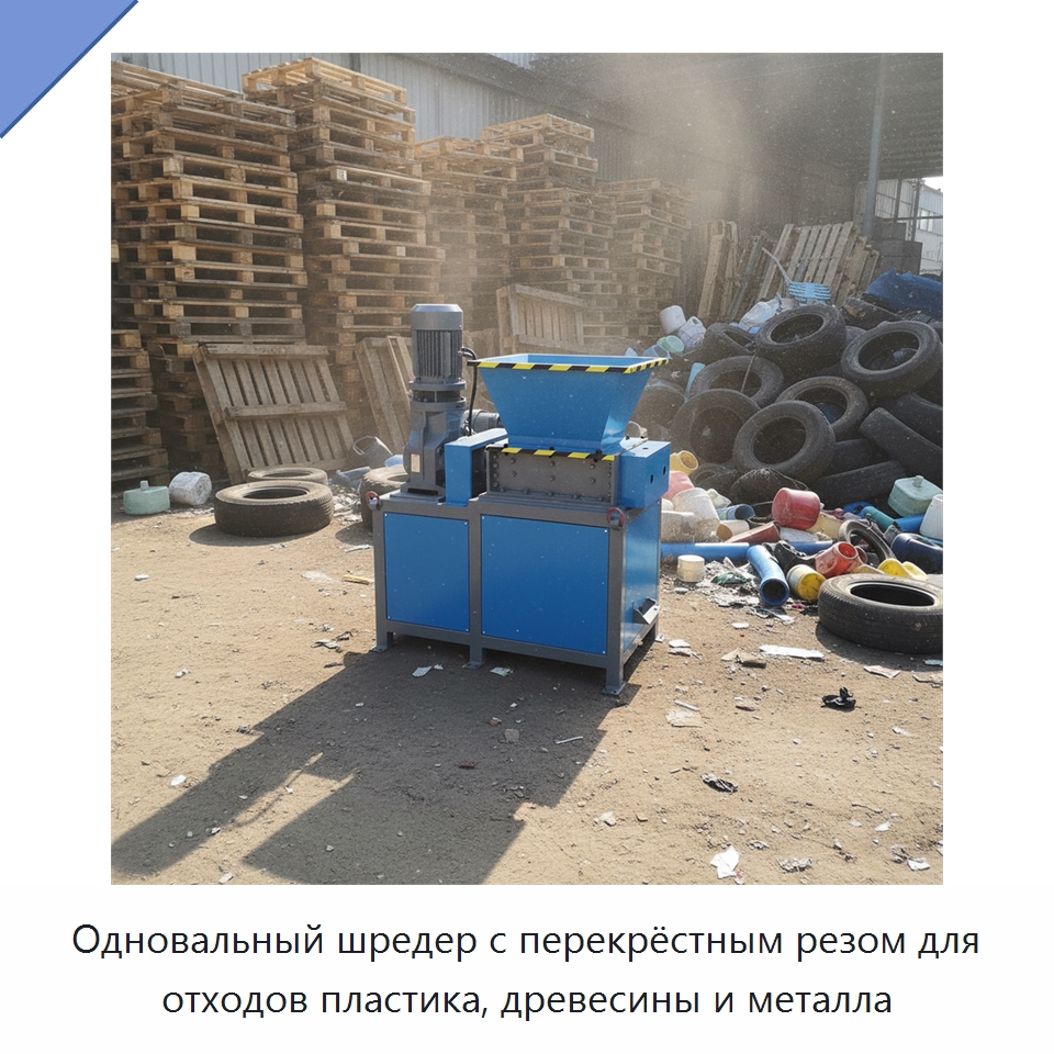 Одновальный шредер с перекрёстным резом для отходов пластика, древесины и металла — Оборудование для переработки пластиковых отходов
