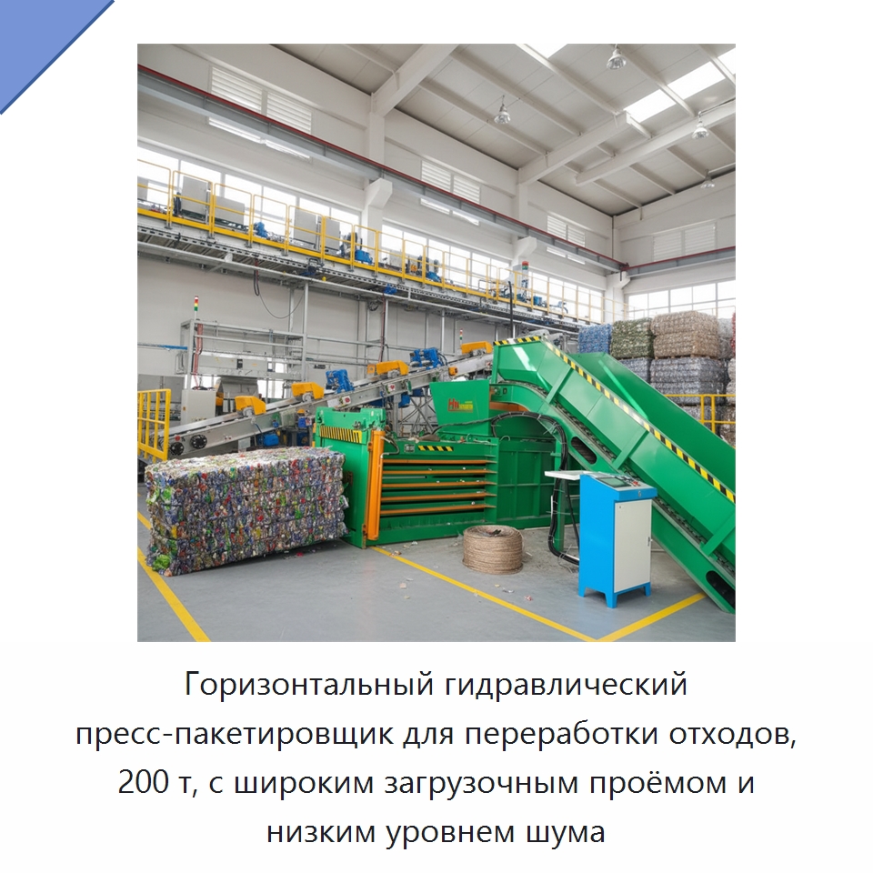 Горизонтальный гидравлический пресс-пакетировщик для переработки отходов, 200 т, с широким загрузочным проёмом и низким уровнем шума — Оборудование для переработки металлолома