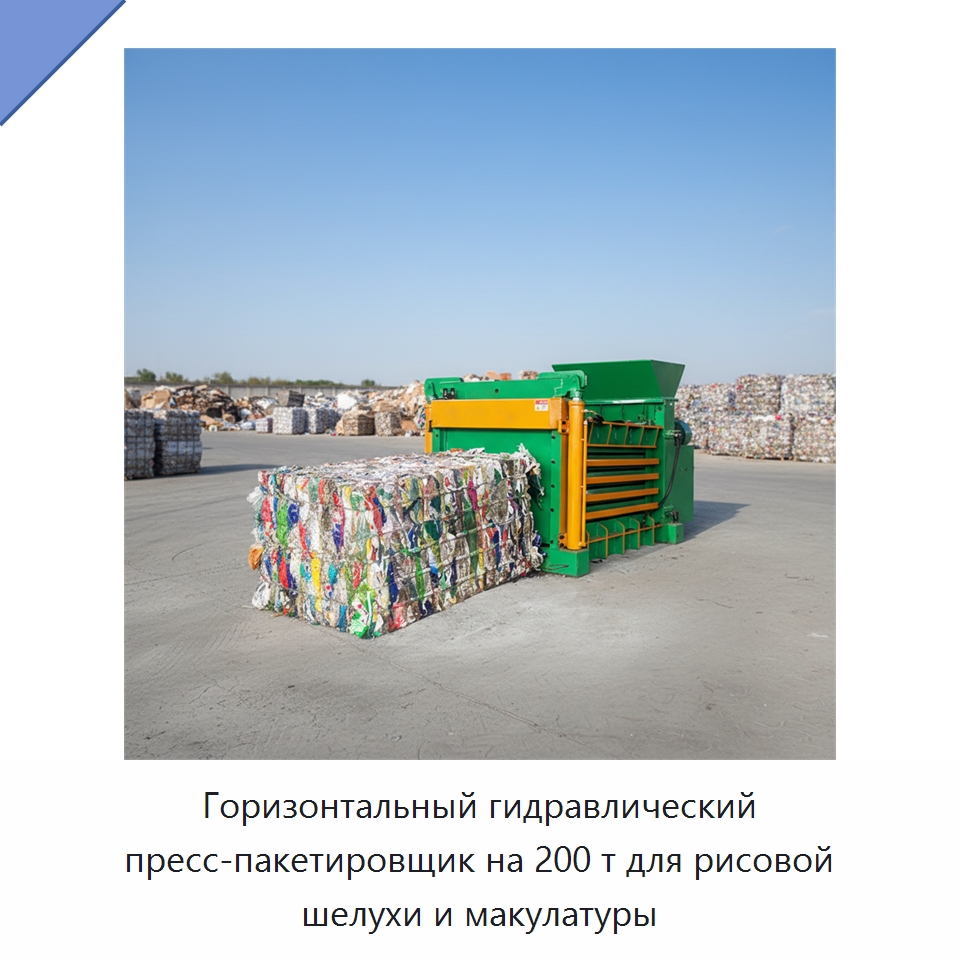 Горизонтальный гидравлический пресс-пакетировщик на 200 т для рисовой шелухи и макулатуры — Оборудование для переработки металлолома