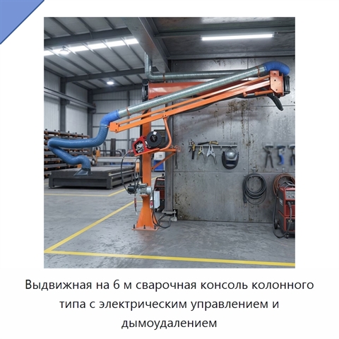 Выдвижная на 6 м сварочная консоль колонного типа с электрическим управлением и дымоудалением