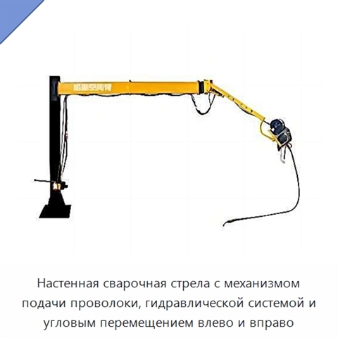 Настенная сварочная стрела с механизмом подачи проволоки, гидравлической системой и угловым перемещением влево и вправо