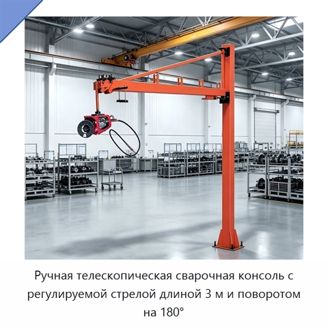 Ручная телескопическая сварочная консоль с регулируемой стрелой длиной 3 м и поворотом на 180°