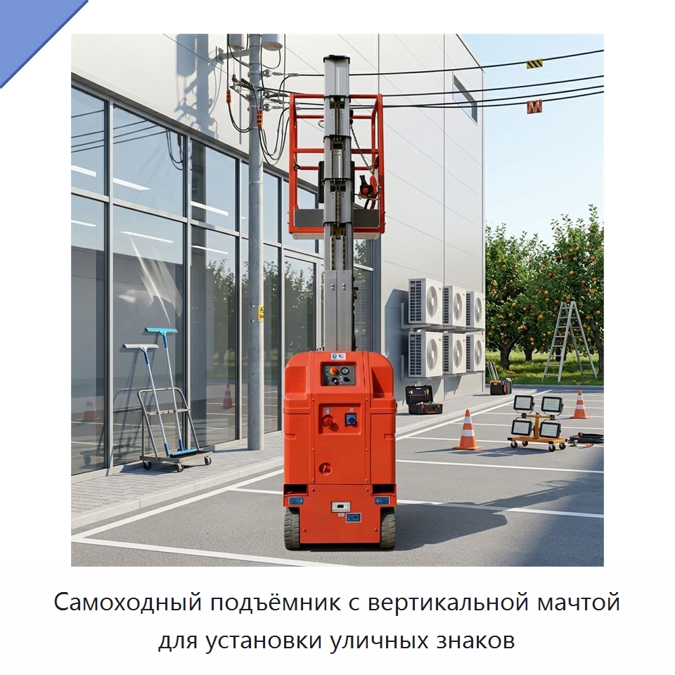 Самоходный подъёмник с вертикальной мачтой для установки уличных знаков — Подъемные столы