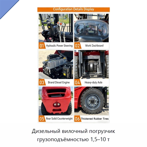 Дизельный вилочный погрузчик грузоподъёмностью 1,5–10 т