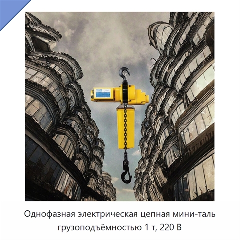Однофазная электрическая цепная мини-таль грузоподъёмностью 1 т, 220 В
