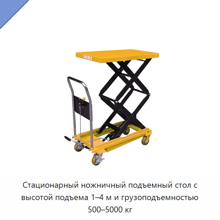 Стационарный ножничный подъемный стол с высотой подъема 1–4 м и грузоподъемностью 500–5000 кг — Подъемные столы