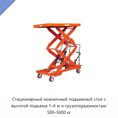 Стационарный ножничный подъемный стол с высотой подъема 1–4 м и грузоподъемностью 500–5000 кг