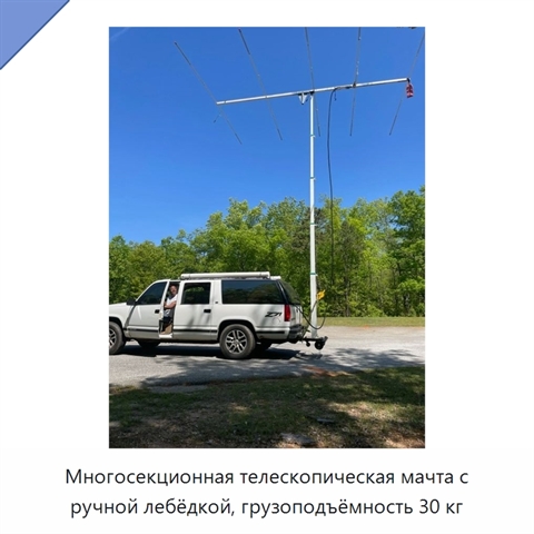 Многосекционная телескопическая мачта с ручной лебёдкой, грузоподъёмность 30 кг