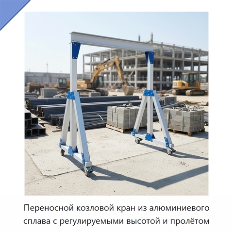Переносной козловой кран из алюминиевого сплава с регулируемыми высотой и пролётом