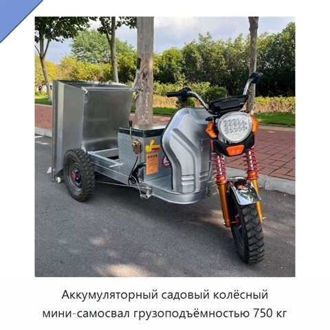 Аккумуляторный садовый колёсный мини-самосвал грузоподъёмностью 750 кг