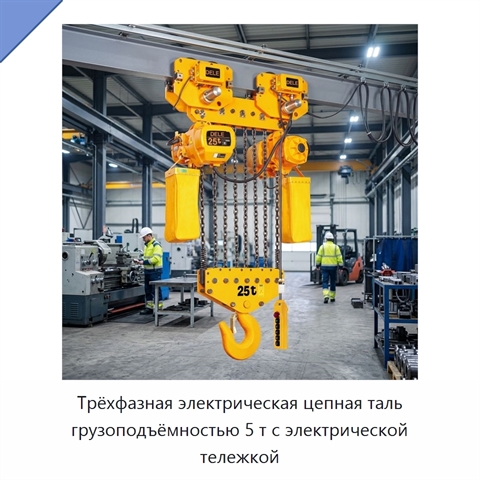 Трёхфазная электрическая цепная таль грузоподъёмностью 5 т с электрической тележкой
