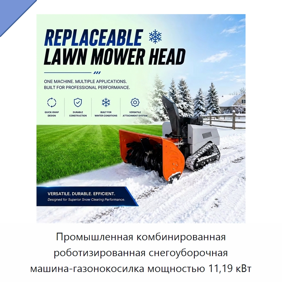 Промышленная комбинированная роботизированная снегоуборочная машина-газонокосилка мощностью 11,19 кВт — Коммунальная техника