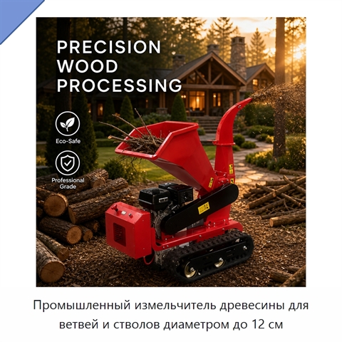 Промышленный измельчитель древесины для ветвей и стволов диаметром до 12 см