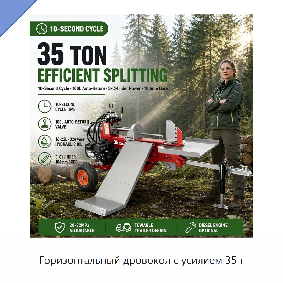 Горизонтальный дровокол с усилием 35 т — Лесохозяйственная техника