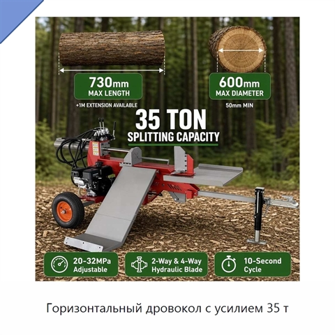 Горизонтальный дровокол с усилием 35 т