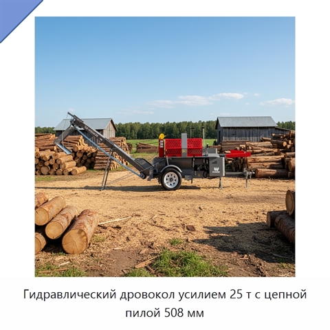 Гидравлический дровокол усилием 25 т с цепной пилой 508 мм
