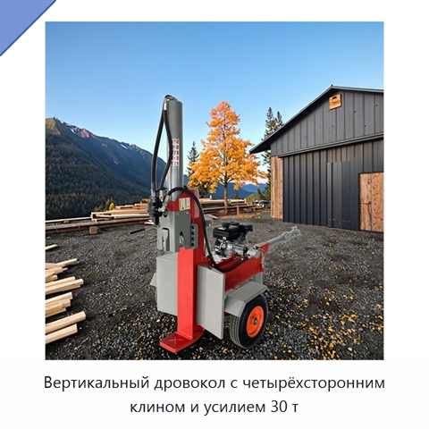 Вертикальный дровокол с четырёхсторонним клином и усилием 30 т