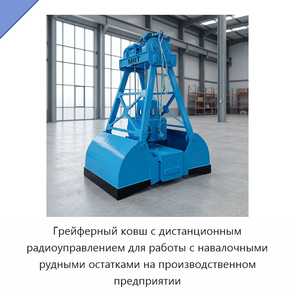 Грейферный ковш с дистанционным радиоуправлением для работы с навалочными рудными остатками на производственном предприятии — Навесное оборудование для строительной техники