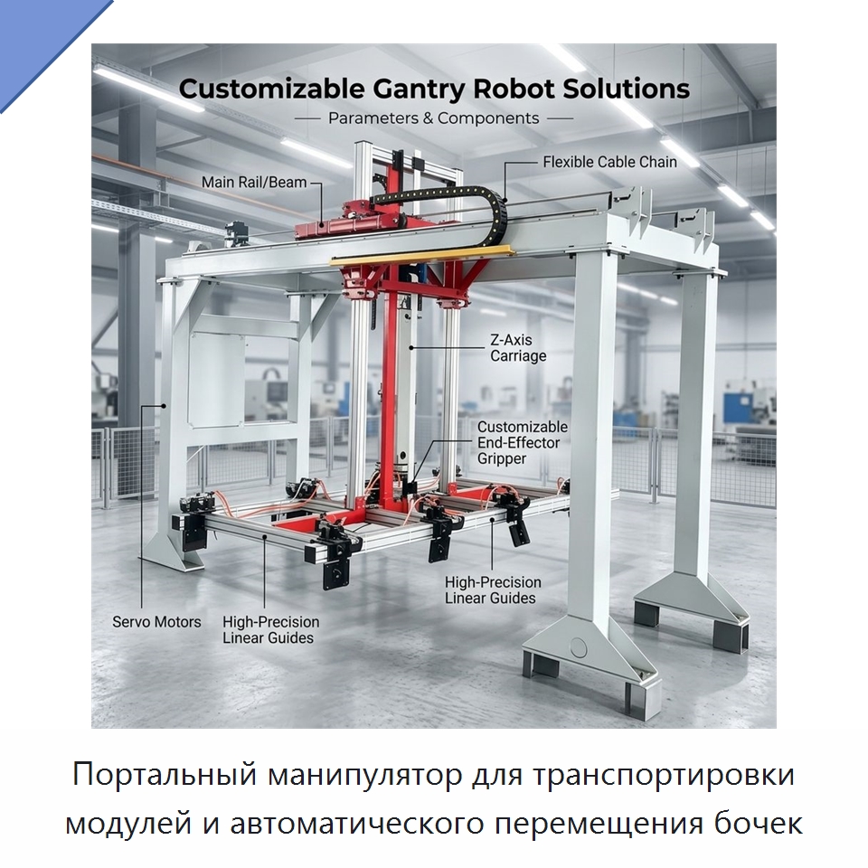 Портальный манипулятор для транспортировки модулей и автоматического перемещения бочек — Манипуляторы