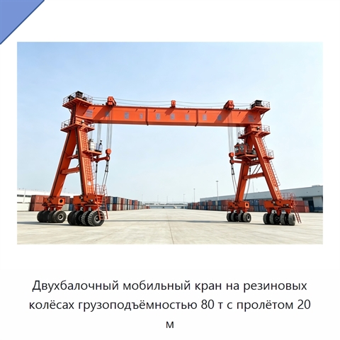 Двухбалочный мобильный кран на резиновых колёсах грузоподъёмностью 80 т с пролётом 20 м