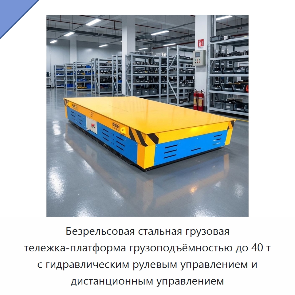 Безрельсовая стальная грузовая тележка-платформа грузоподъёмностью до 40 т с гидравлическим рулевым управлением и дистанционным управлением — Специальное подъемно-транспортное оборудование