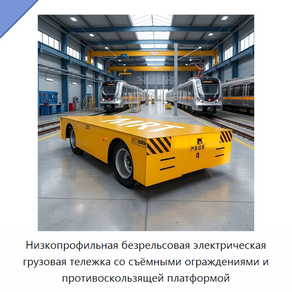 Низкопрофильная безрельсовая электрическая грузовая тележка со съёмными ограждениями и противоскользящей платформой — Специальное подъемно-транспортное оборудование