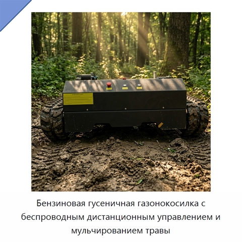 Бензиновая гусеничная газонокосилка с беспроводным дистанционным управлением и мульчированием травы