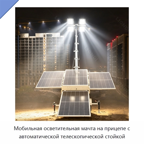 Мобильная осветительная мачта на прицепе с автоматической телескопической стойкой