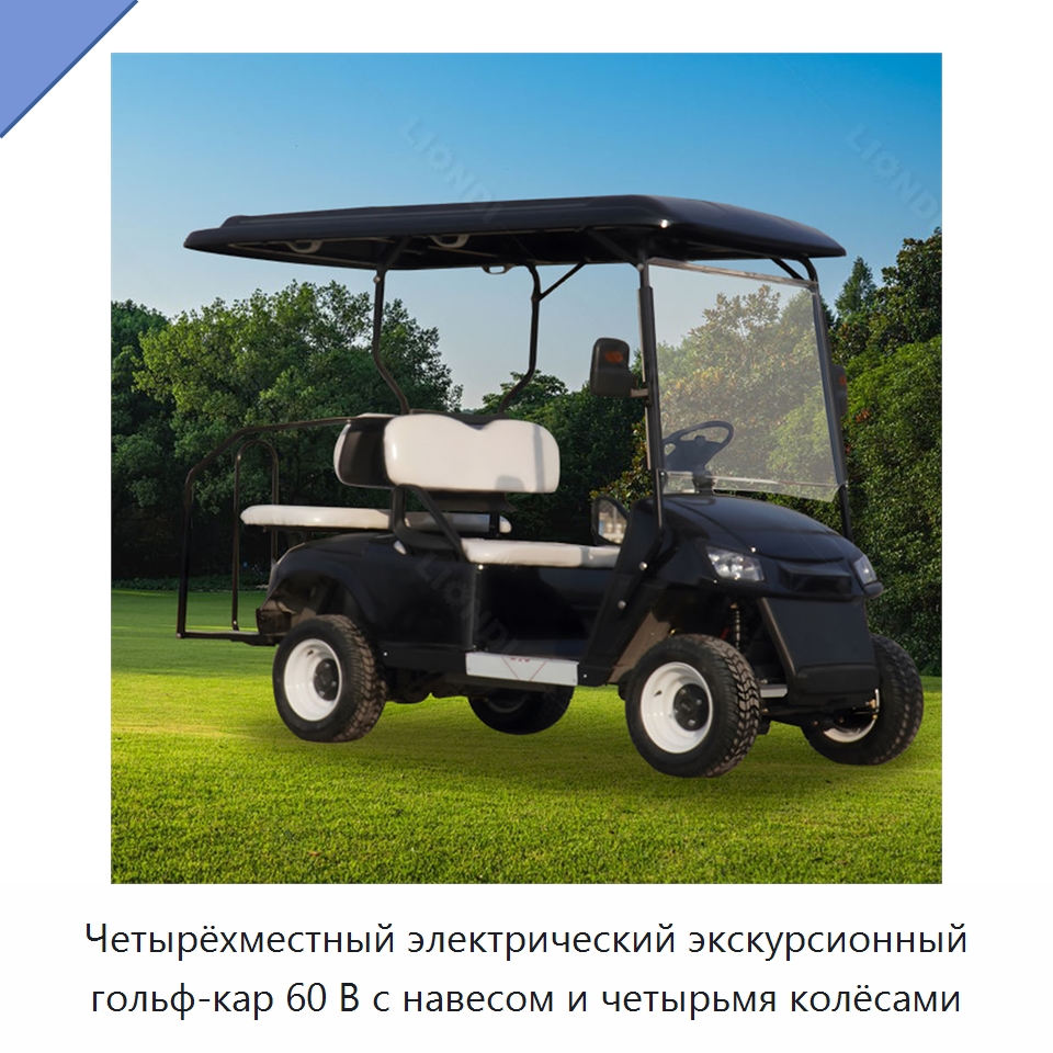 Четырёхместный электрический экскурсионный гольф-кар 60 В с навесом и четырьмя колёсами — Специальные конвейеры