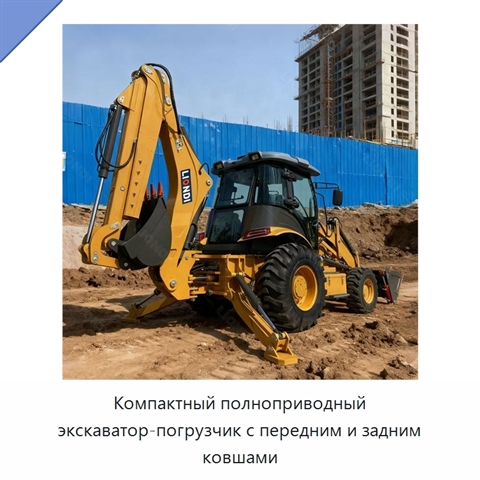 Компактный полноприводный экскаватор-погрузчик с передним и задним ковшами