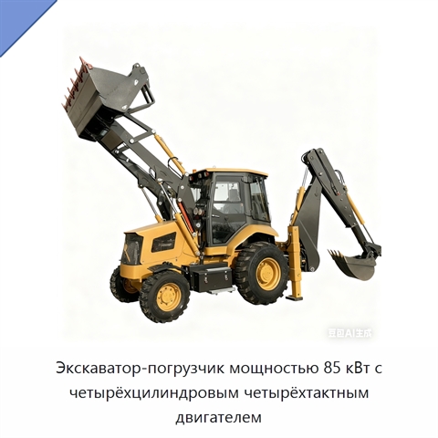 Экскаватор-погрузчик мощностью 85 кВт с четырёхцилиндровым четырёхтактным двигателем