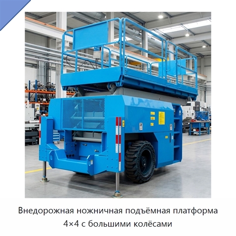 Внедорожная ножничная подъёмная платформа 4×4 с большими колёсами