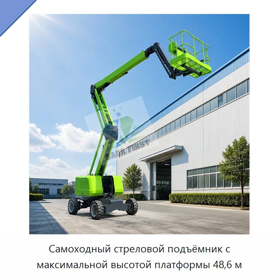 Самоходный стреловой подъёмник с максимальной высотой платформы 48,6 м — Подъемные столы