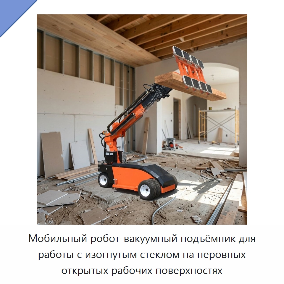 Мобильный робот-вакуумный подъёмник для работы с изогнутым стеклом на неровных открытых рабочих поверхностях — Вакуумные грузозахваты