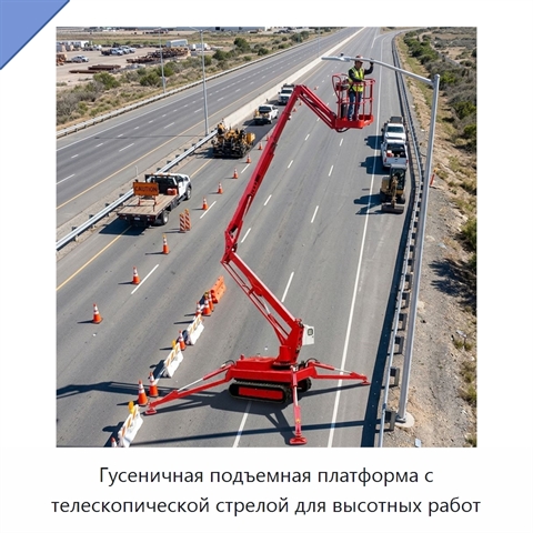 Гусеничная подъемная платформа с телескопической стрелой для высотных работ