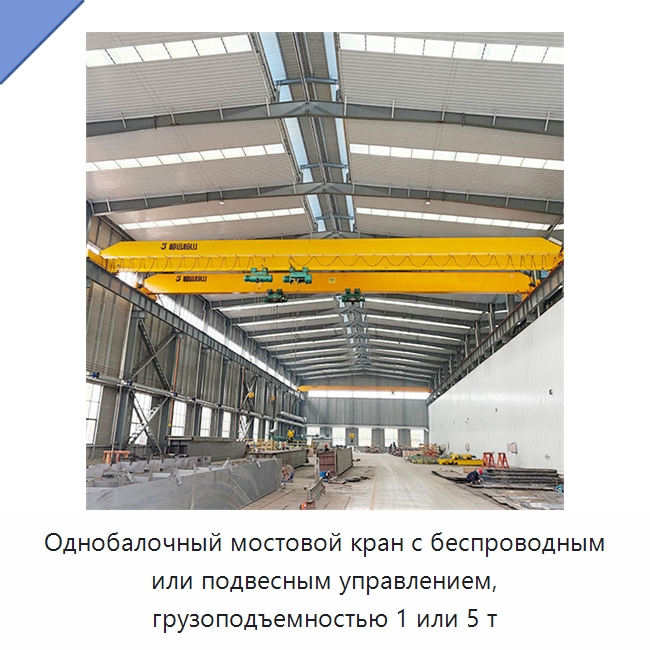 Однобалочный мостовой кран с беспроводным или подвесным управлением, грузоподъемностью 1 или 5 т — Краны