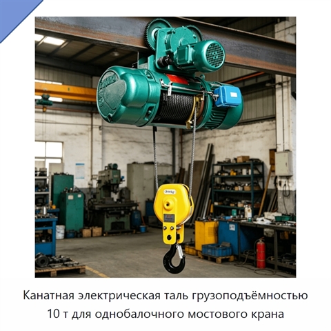 Канатная электрическая таль грузоподъёмностью 10 т для однобалочного мостового крана