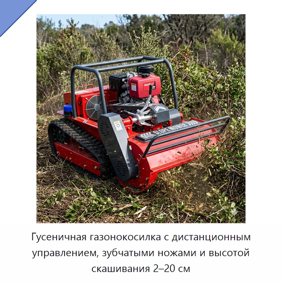 Гусеничная газонокосилка с дистанционным управлением, зубчатыми ножами и высотой скашивания 2–20 см — Газонокосилки